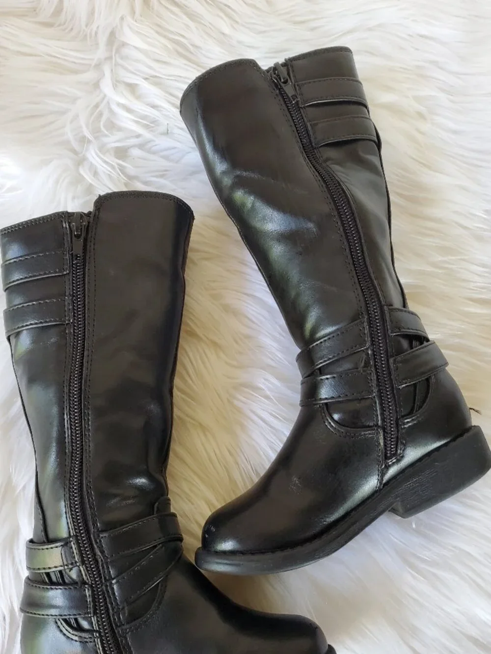 Dream Paris Black Girl's Mid Calf Moto Decorative Buckle Straps Boots SZ 10
